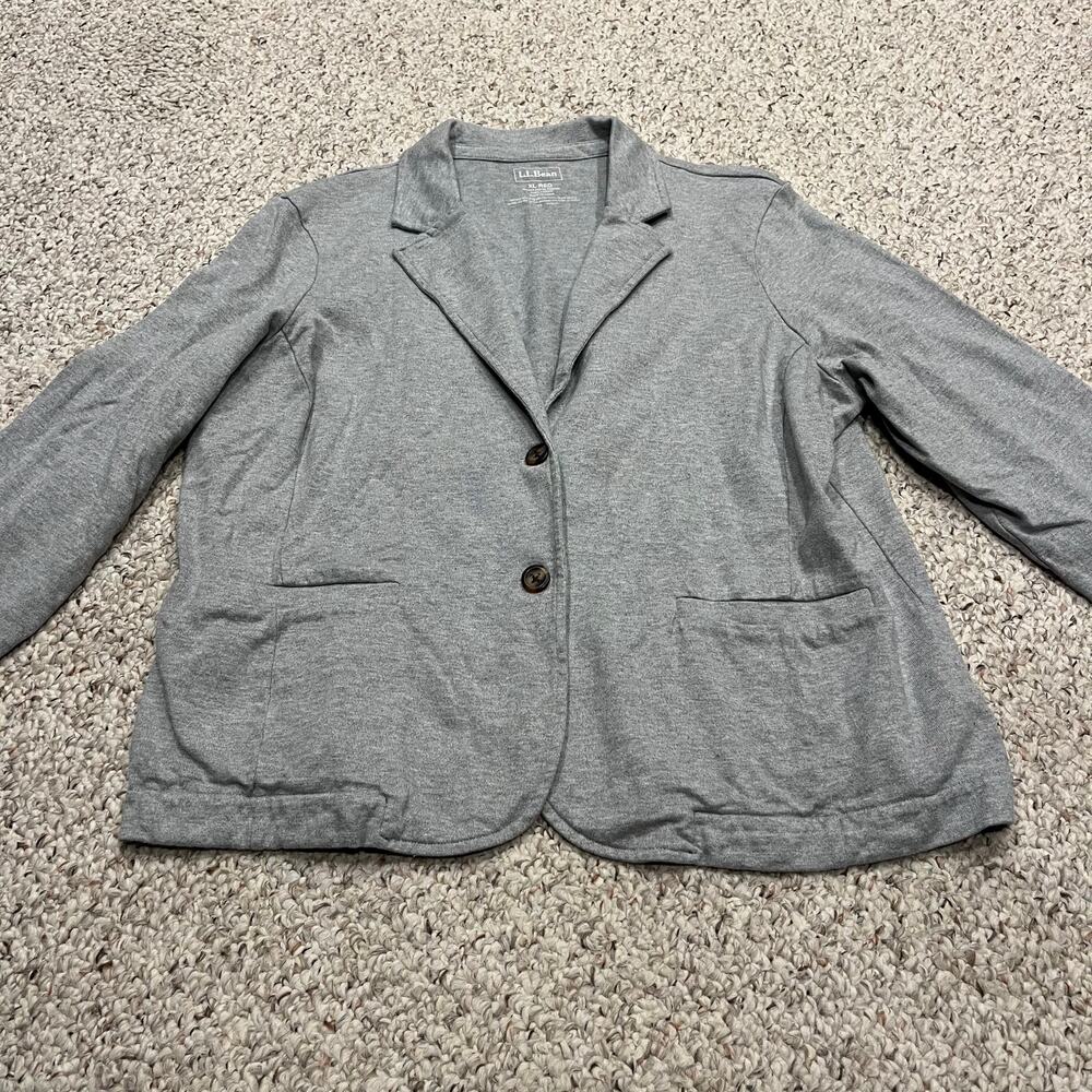LL Bean 100% Cotton Two Button Blazer Sz XL Gray Casual Office Business Career